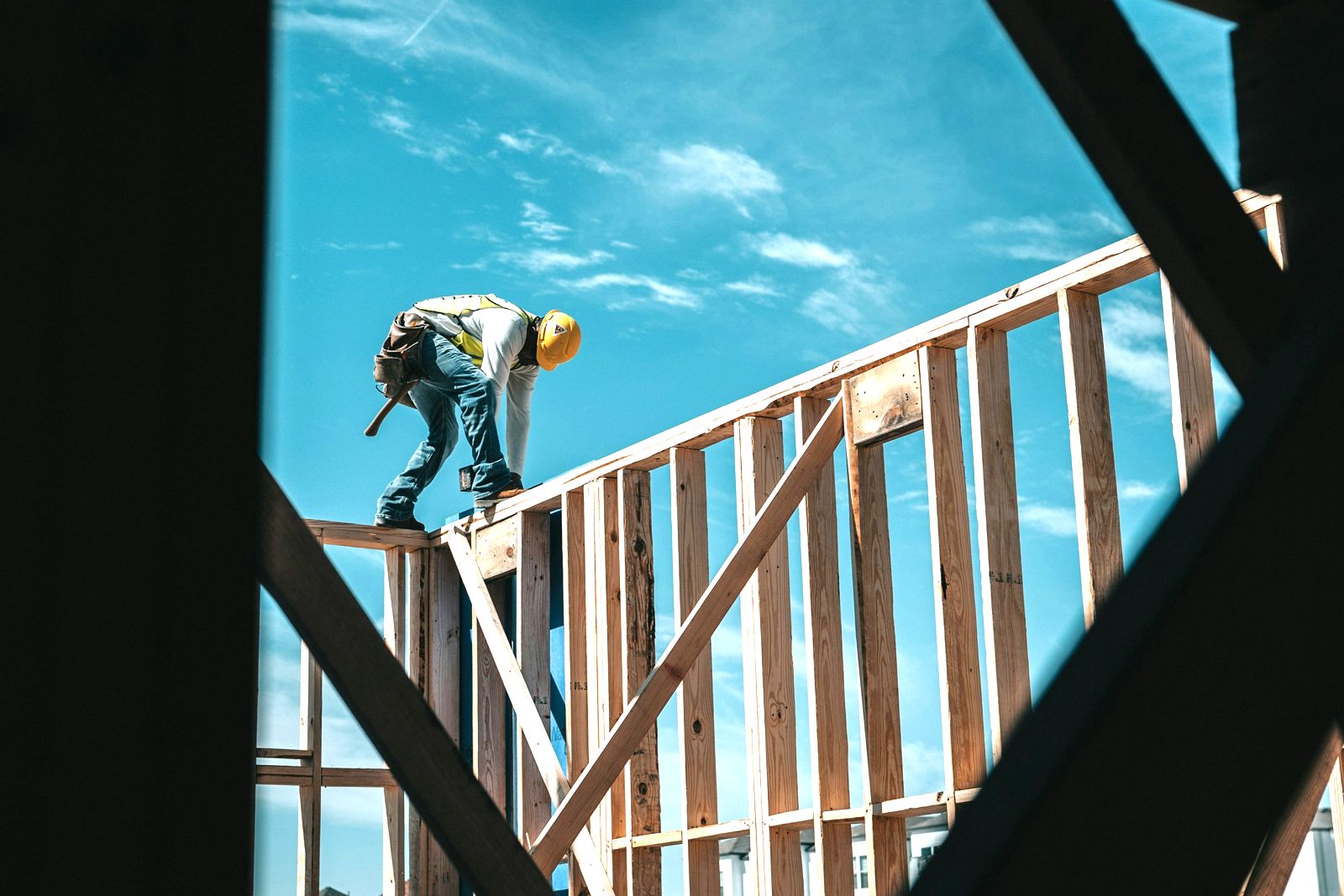 Framer working on a timber wall frame